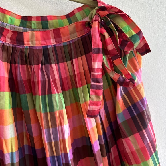 Multicolor Pleated Check Cotton Skirt - Picture 2 of 7